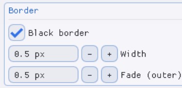 The PassthroughForge Border panel: the Black border checkbox with Width and Fade (outer) steppers.