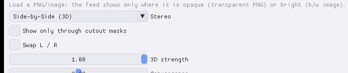 The stereo section: Side-by-Side dropdown, Swap L/R, 3D strength and Convergence sliders.