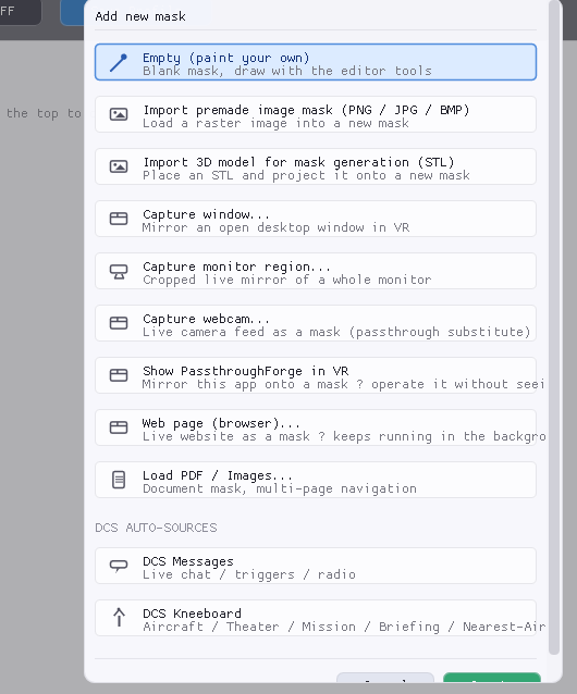 The Add Mask wizard with Empty selected.