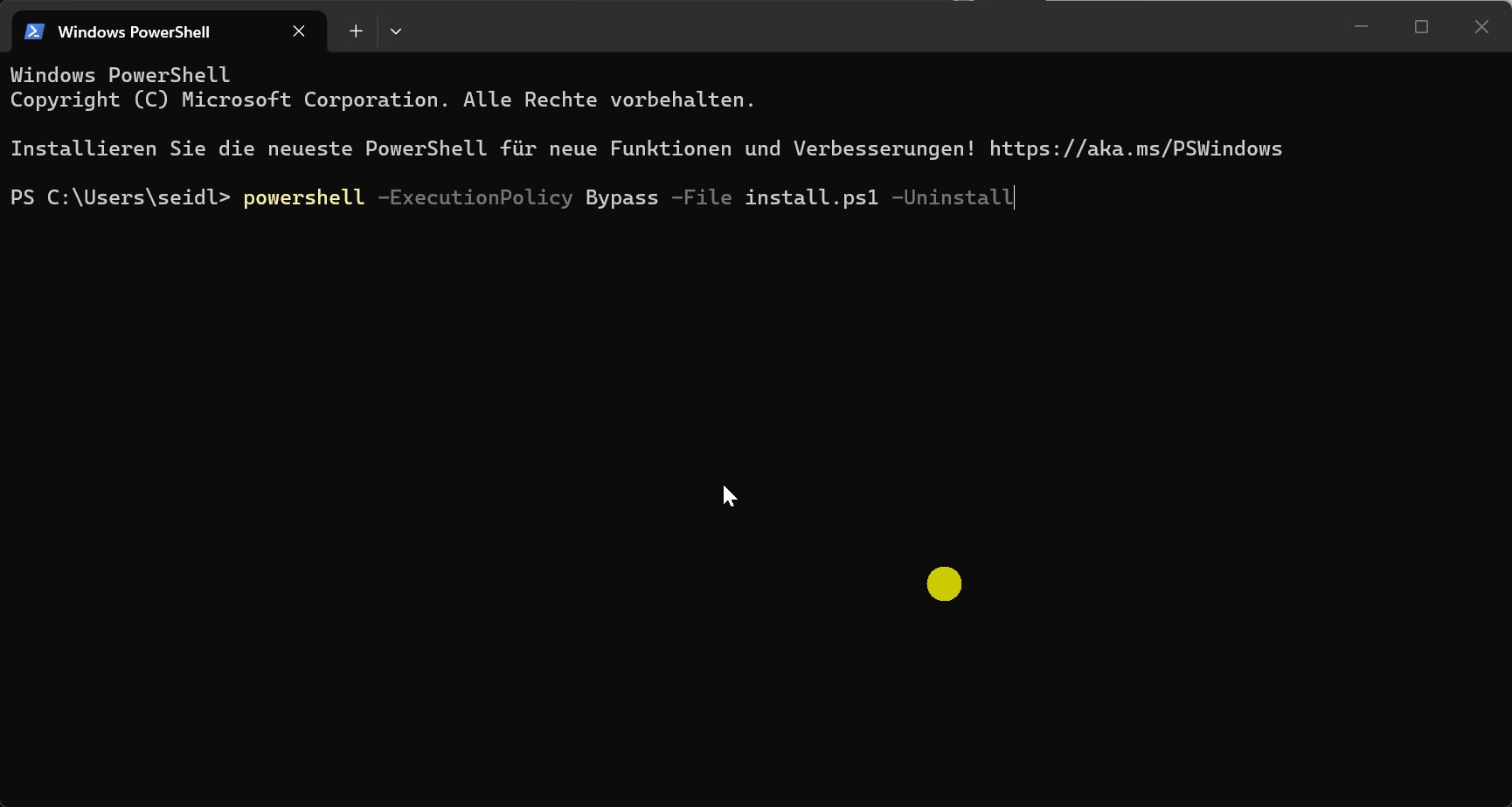 Uninstaller console output confirming each removal step.