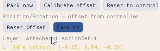 [T] Tracking section highlighting the Reset offset and Face me buttons.