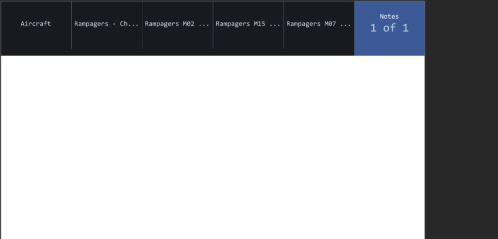 The kneeboard showing the blank Whiteboard notes page as an active tab.