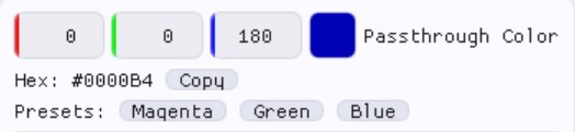 Color controls section: Passthrough Color picker, hex display, presets.