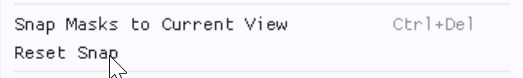 Snap controls section: Snap Masks to Current View, Reset Snap.