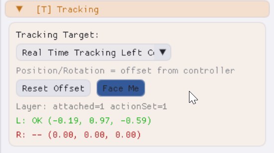 PassthroughForge [T] Tracking panel with the Tracking Target dropdown showing the Real Time Tracking options.