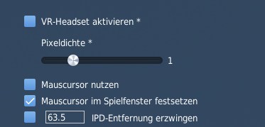 DCS VR options tab with Use Mouse unchecked and Cursor confined to game window checked.
